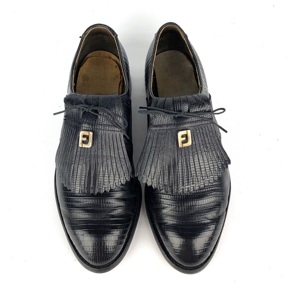 FOOTJOY Vintage Mens Sz 9E Black Kilt Lace Up Exotic Lizard Leather Golf Shoes